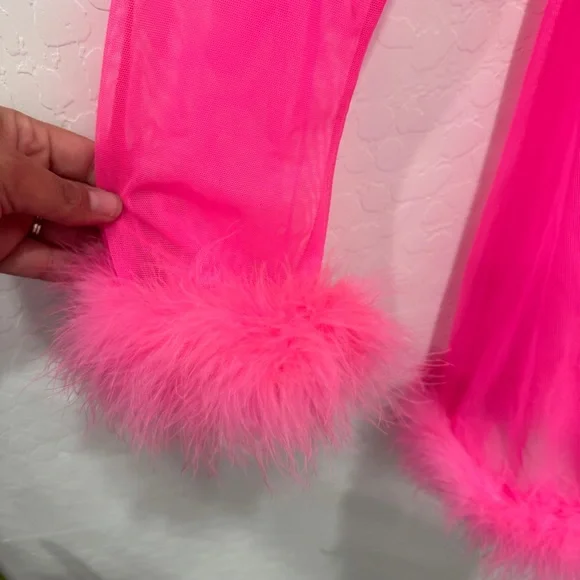 DOLLS KILL Valley of Babez Pink Feather Robe Lingerie Sheer Punk Goth